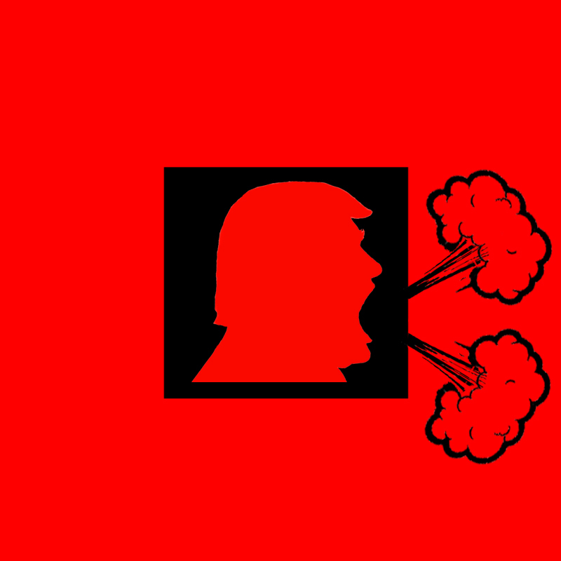 Anti-Trump Flag: Donald Trump silhouetted in red inside the black center square of the marine storm warning flag
