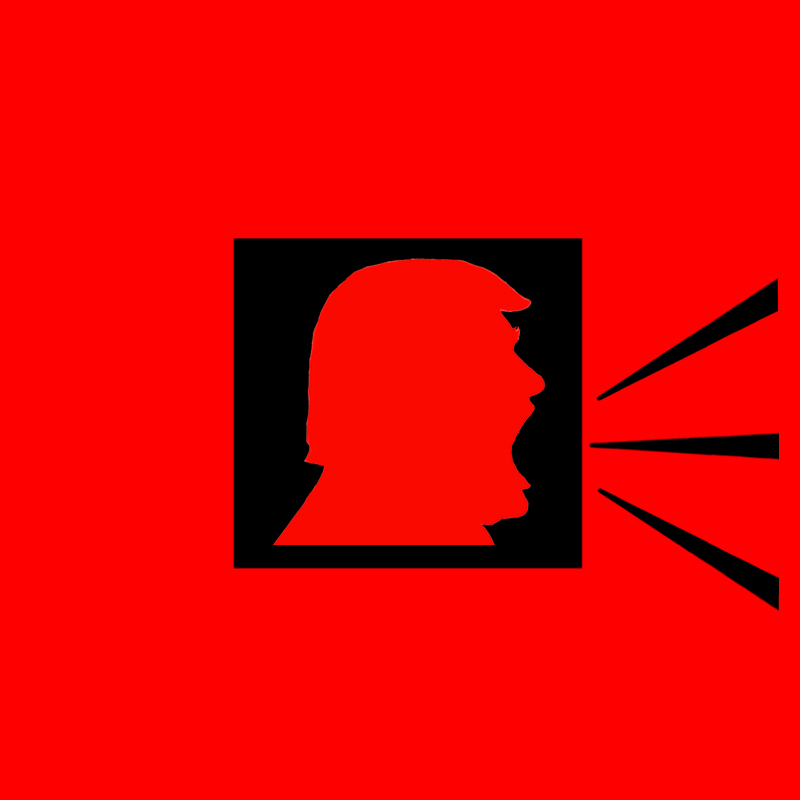 Anti-Trump Flag: Donald Trump silhouetted in red inside the black center square of the marine storm warning flag